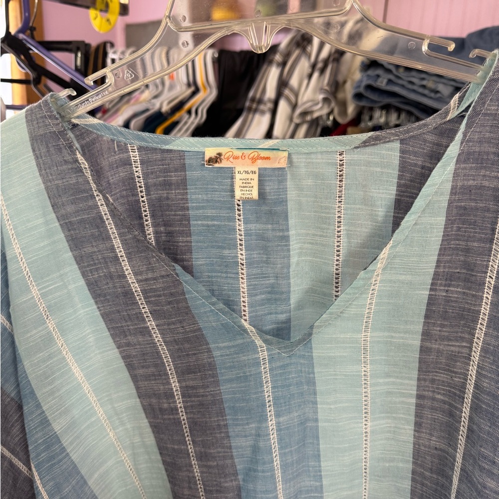 Rise & Bloom Blue Striped Cotton Caftan – Size XL - Picture 4 of 5